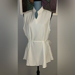 White Sleeveless Lightweight Flowy Blouse Size XL Tie to Side Or Waist Tie NWOT
